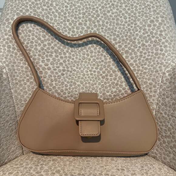 Minimalist Khaki Baguette Shoulder Bag with Buckle Decor - Picture 1 of 5